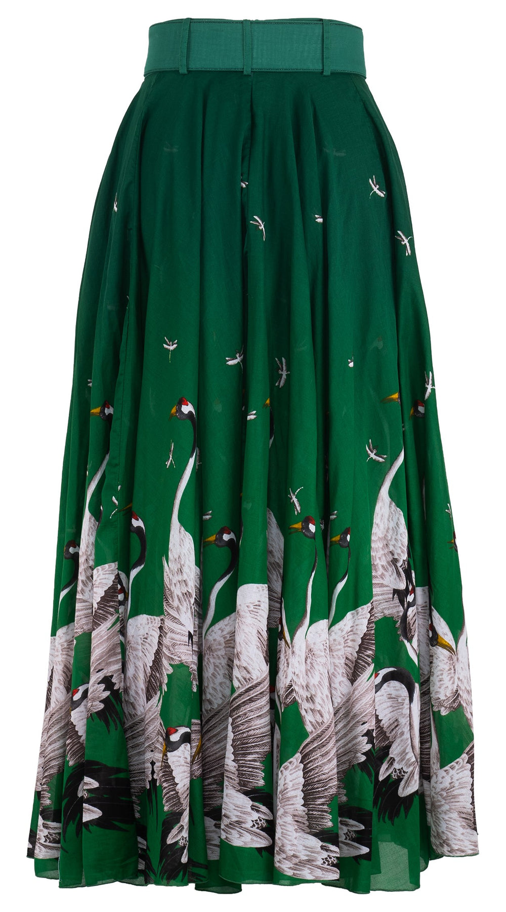 Aster Skirt #1 with Belt Maxi Length Cotton Musola (White Crane Ombre)