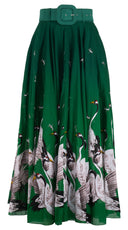 Aster Skirt #1 with Belt Maxi Length Cotton Musola (White Crane Ombre)