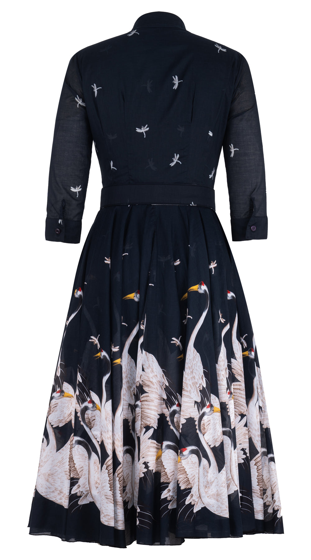 Aster Dress Shirt Collar 3/4 Sleeve Midi Length Musola (White Crane Ombre) @2