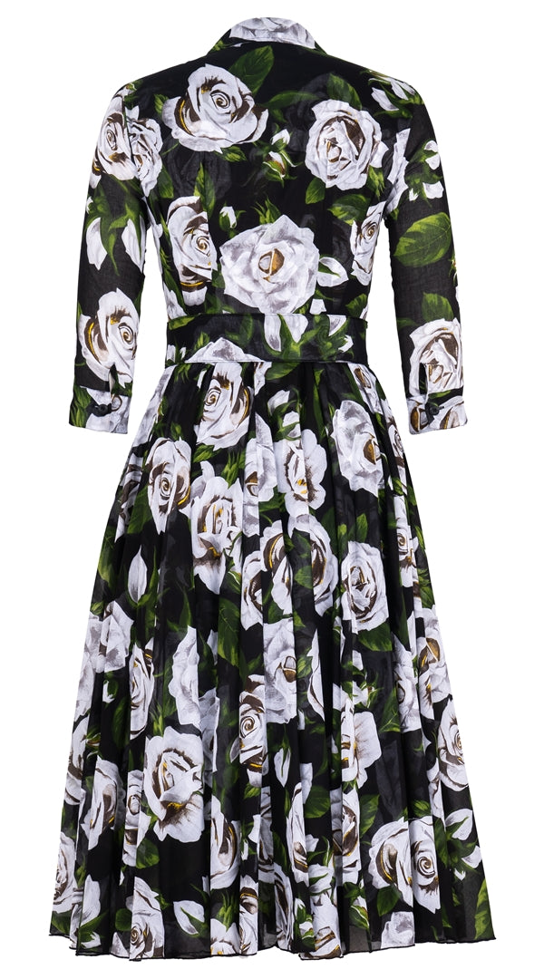 Aster Dress Shirt Collar 3/4 Sleeve Midi Length Musola (White Rose Bright) @5