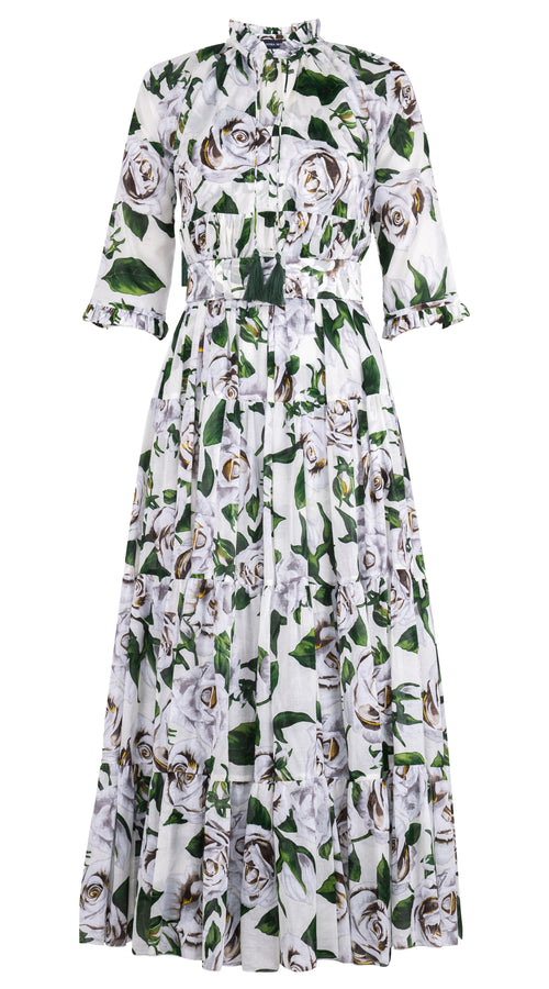 Eden Dress Crew Neck 3/4 Sleeve Maxi Musola (White Rose Bright) @1