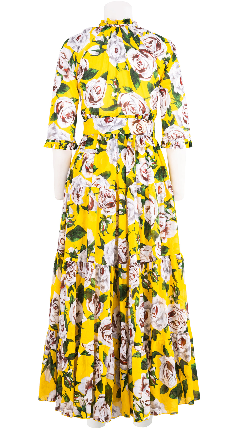 Eden Dress Crew Neck 3/4 Sleeve Maxi Musola (White Rose Bright) @1