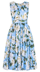 Aster Dress Crew Neck Sleeveless Midi Length Cotton Musola (White Rose Pastel)