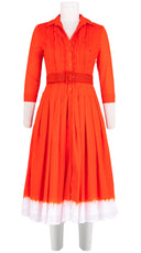 Audrey Dress #4 Shirt Collar Ruffle 3/4 Sleeve Midi Length Cotton Musola (White Border Tie Dye)