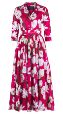 Aster Dress Shirt Collar 3/4 Sleeve Midi Plus Length Cotton Musola (White Tulip)