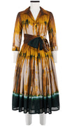 Audrey Dress #4 Shirt Collar 3/4 Sleeve Midi Length Cotton Musola (Zanzibar Tie Dye)