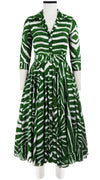 Aster Dress Shirt Collar 3/4 Sleeve Midi Length Cotton Musola_Zibra Big_Ivy Green