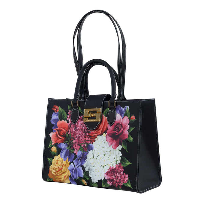 Audrey Tote_Medium_Zinnia Flower_Black