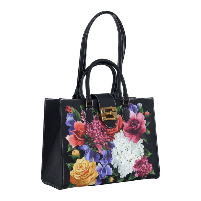 Audrey Tote_Medium_Zinnia Flower_Black