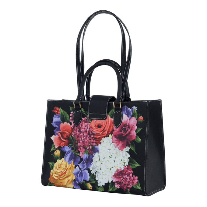 Audrey Tote_Medium_Zinnia Flower_Black