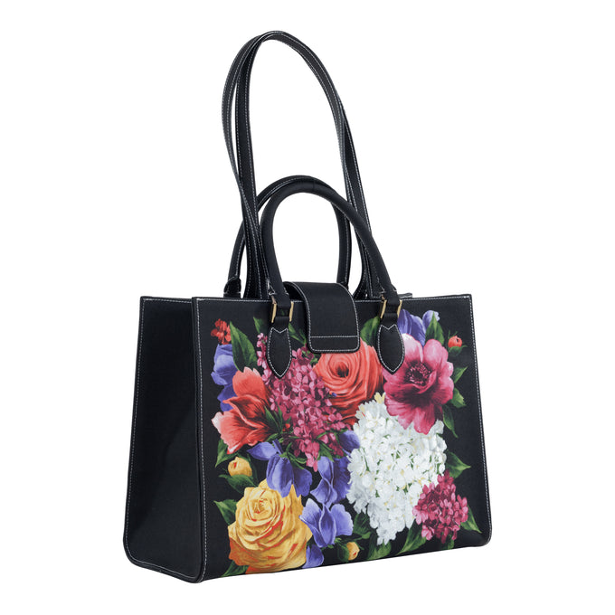 Audrey Tote_Medium_Zinnia Flower_Black