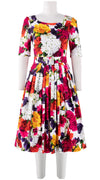 Florance Dress #2 Boat Neck 1/2 Sleeve Long Length Cotton Stretch (Zinnia Flower)