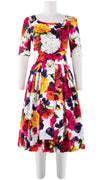 Florance Dress #2 Boat Neck 1/2 Sleeve Long Length Cotton Stretch (Zinnia Flower)