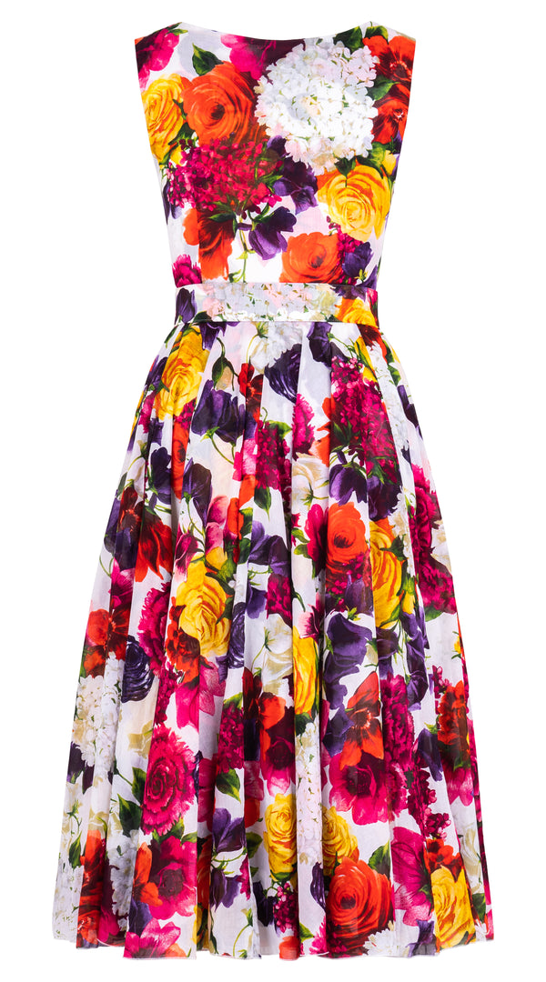 Aster Dress Boat Neck Sleeveless Midi Length Musola (Zinnia Flower)
