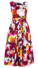 Aster Dress Boat Neck Sleeveless Midi Length Musola (Zinnia Flower)