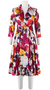 Audrey Dress #4 Shirt Collar 3/4 Sleeve Long Length Cotton Musola (Zinnia Flower)