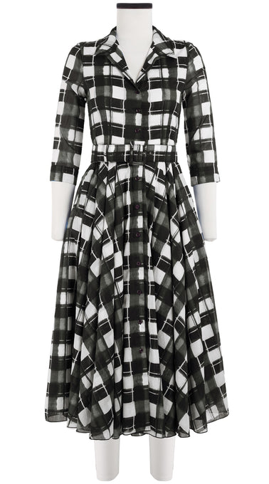 Laurent Dress Shirt Collar 3/4 Sleeve Midi Length Cotton Musola (Abstract Check)