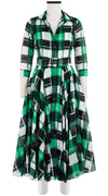 Aster Dress Shirt Collar 3/4 Sleeve Midi Length Cotton Musola (Abstract Check)