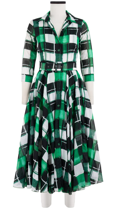 Aster Dress Shirt Collar 3/4 Sleeve Midi Length Cotton Musola (Abstract Check)