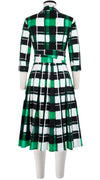 Audrey Dress #4 Shirt Collar 3/4 Sleeve Long Length Cotton Stretch (Abstract Check)