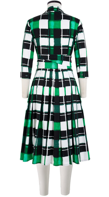 Audrey Dress #4 Shirt Collar 3/4 Sleeve Long Length Cotton Stretch (Abstract Check)
