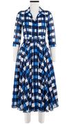 Laurent Dress Shirt Collar 3/4 Sleeve Midi Length Cotton Musola (Abstract Check)