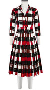 Audrey Dress #4 Shirt Collar 3/4 Sleeve Long Length Cotton Stretch (Abstract Check)