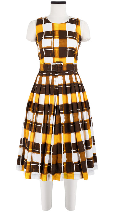 Florance Dress #2 Crew Neck Sleeveless Long Length Cotton Stretch (Abstract Check)