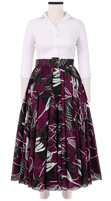 Aster Skirt #1 with Belt Midi Length Cotton Musola (Abstract Debussy)