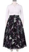 Aster Skirt #1 with Belt Midi Length Cotton Musola (Abstract Debussy)