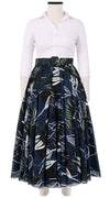Aster Skirt #1 with Belt Midi Length Cotton Musola (Abstract Debussy)