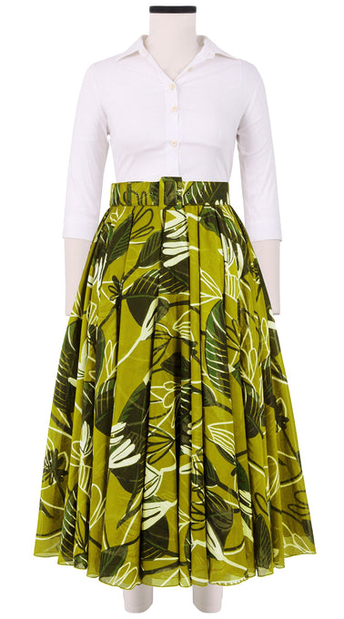 Aster Skirt #1 with Belt Midi Length Cotton Musola (Abstract Debussy)