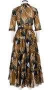 Eden Dress Crew Neck 3/4 Sleeve with Hamilton Belt Maxi Length Cotton Musola (Abstract Debussy)