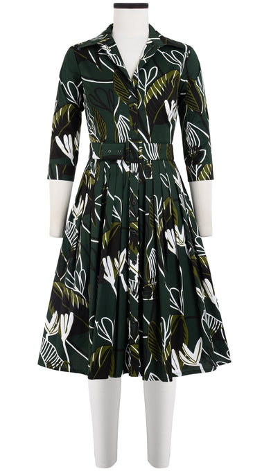 Audrey Dress #2 Shirt Collar 3/4 Sleeve Cotton Stretch (Abstract Debussy)