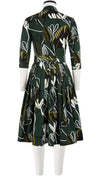 Audrey Dress #2 Shirt Collar 3/4 Sleeve Long Length Cotton Stretch (Abstract Debussy)