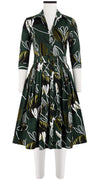 Audrey Dress #2 Shirt Collar 3/4 Sleeve Long Length Cotton Stretch (Abstract Debussy)