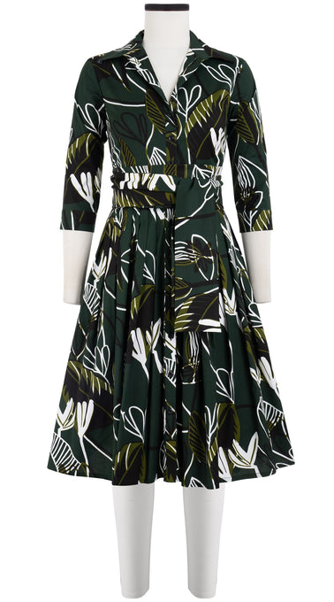Audrey Dress #2 Shirt Collar 3/4 Sleeve Cotton Stretch (Abstract Debussy)
