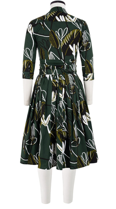 Audrey Dress #2 Shirt Collar 3/4 Sleeve Long Length Cotton Stretch (Abstract Debussy)