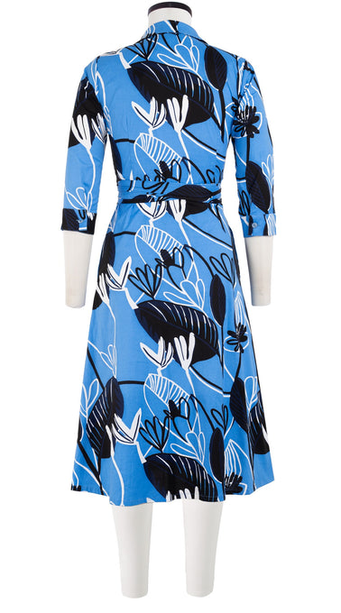 Olivia Dress Shirt Collar 3/4 Sleeve Long Length Cotton Stretch (Abstract Debussy)