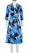 Olivia Dress Shirt Collar 3/4 Sleeve Long Length Cotton Stretch (Abstract Debussy)