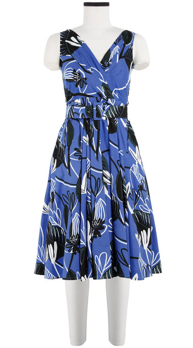 Vivien Dress #1 V Neck Sleeveless Long Length Cotton Stretch (Abstract Debussy)