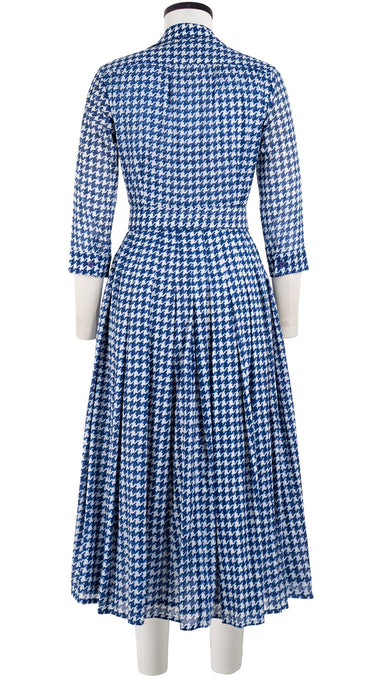 Audrey Dress #4 Shirt Collar 3/4 Sleeve Midi Length Cotton Musola (Abstract Dogstooth)