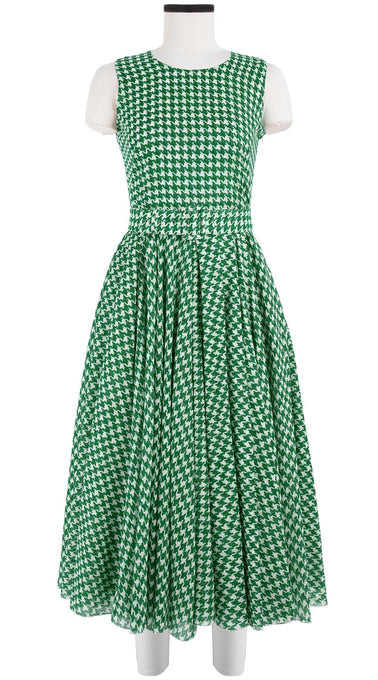 Aster Dress Crew Neck Sleeveless Midi Length Cotton Musola (Abstract Dogstooth)