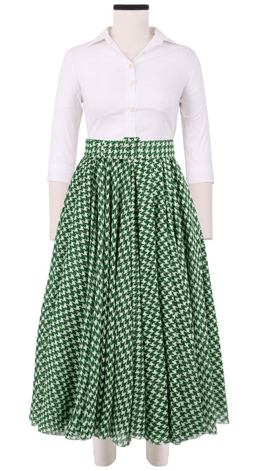 Aster Skirt #1 with Belt Midi Length Cotton Musola (Abstract Dogstooth)