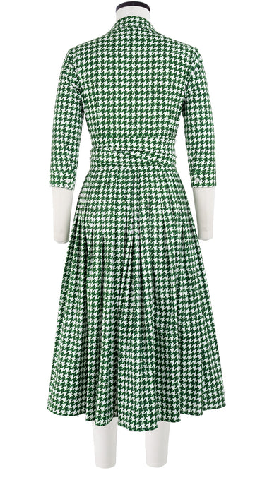 Audrey Dress #2 Shirt Collar 3/4 Sleeve Midi Length Cotton Stretch (Abstract Dogstooth)