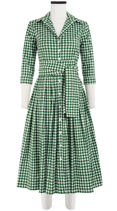 Audrey Dress #2 Shirt Collar 3/4 Sleeve Midi Length Cotton Stretch (Abstract Dogstooth)