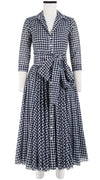 Aster Dress Shirt Collar 3/4 Sleeve Midi Length Cotton Musola (Abstract Dogstooth)
