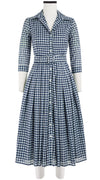 Audrey Dress #4 Shirt Collar 3/4 Sleeve Midi Length Cotton Musola (Abstract Dogstooth)