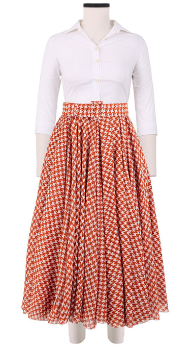 Aster Skirt #1 with Belt Midi Length Cotton Musola (Abstract Dogstooth)