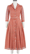 Audrey Dress #4 Shirt Collar 3/4 Sleeve Midi Length Cotton Musola (Abstract Dogstooth)
